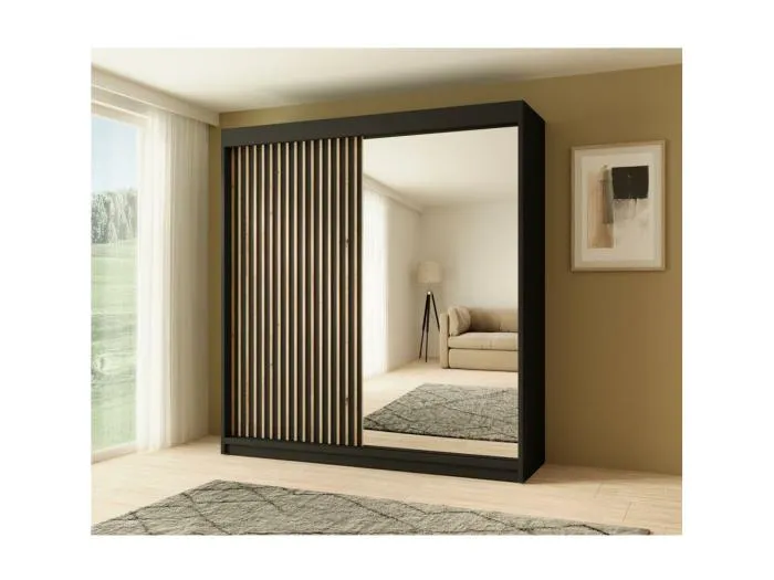 SCHWEBETÜRENSCHRANK Void 200/215/58 2-türig schwarz mit Spiegel