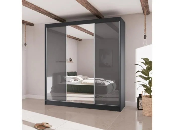 SCHWEBETÜRENSCHRANK Velis II 200/61/215 schwarz+graphit