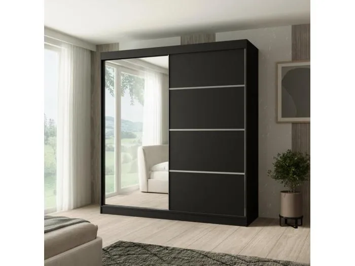 SCHWEBETÜRENSCHRANK Paco 200/215/61 2-türig schwarz mit Spiegel