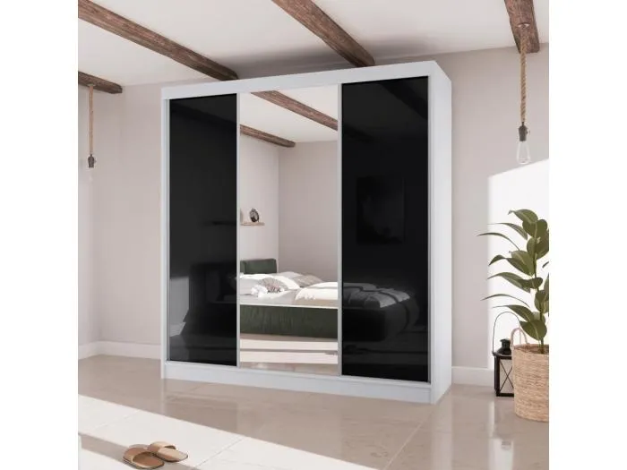 SCHWEBETÜRENSCHRANK Velis II 200/61/215 weiß+schwarz