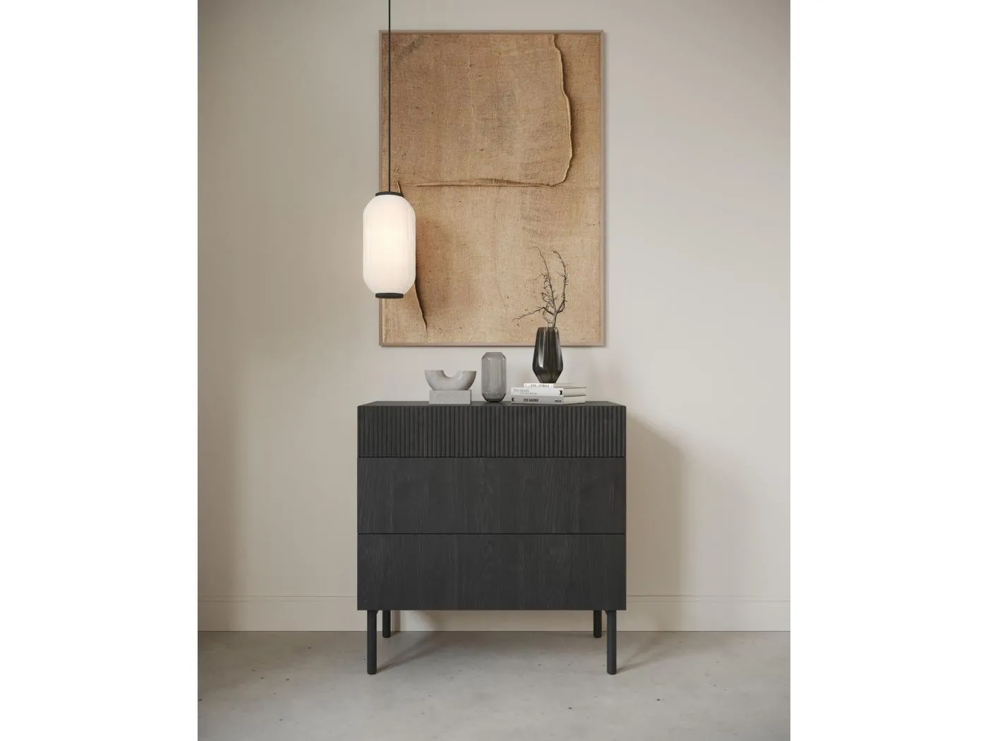 Kommode mit 3 Schubladen - Holzoptik Esche Schwarz - 90 cm - NOLIE