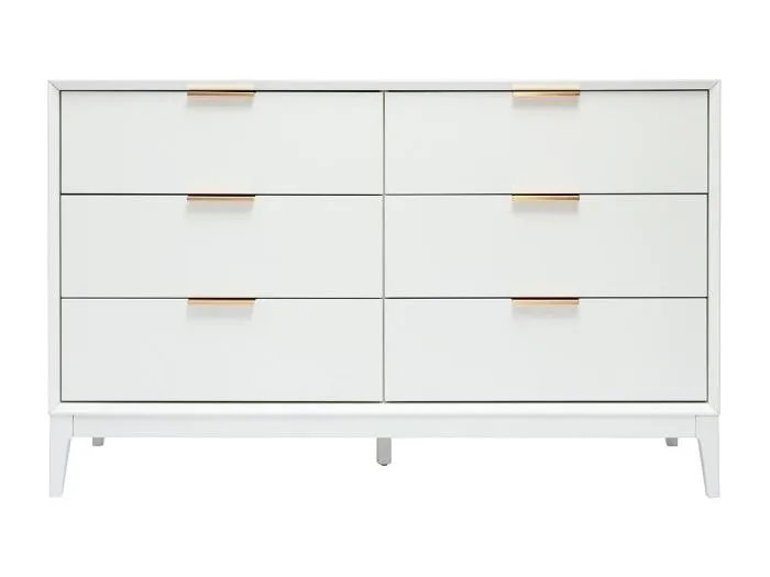 Weißes mattes Sideboard mit goldenem Metall 6 Schubladen L120 cm GIANA