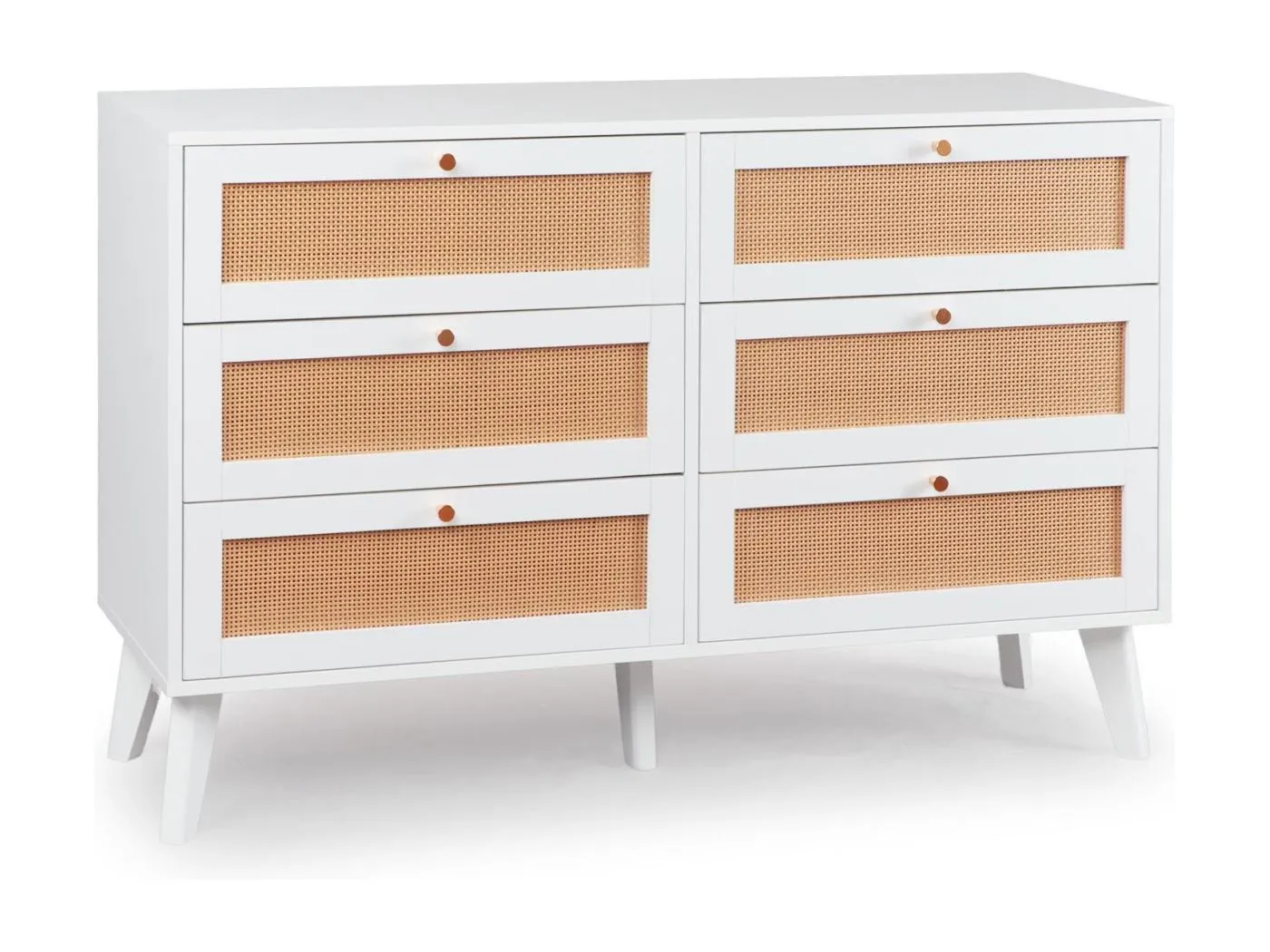 Commode 6 tiroirs avec cannage Dalgora L120cm Blanc