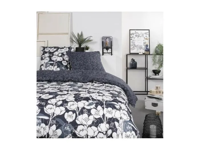 Bettwäscheset 260 x 240 cm Marineblaues Blumenmuster