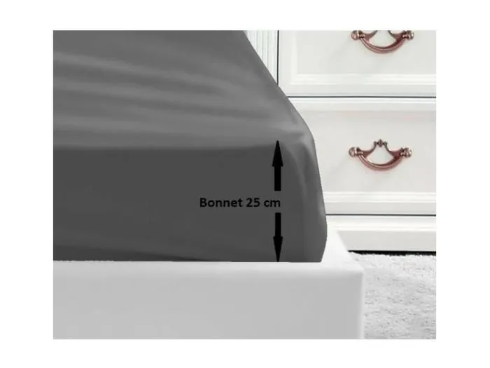 Spannbettlaken 100% Baumwolle 90x190x25 cm Dunkelgrau - Einzelbett