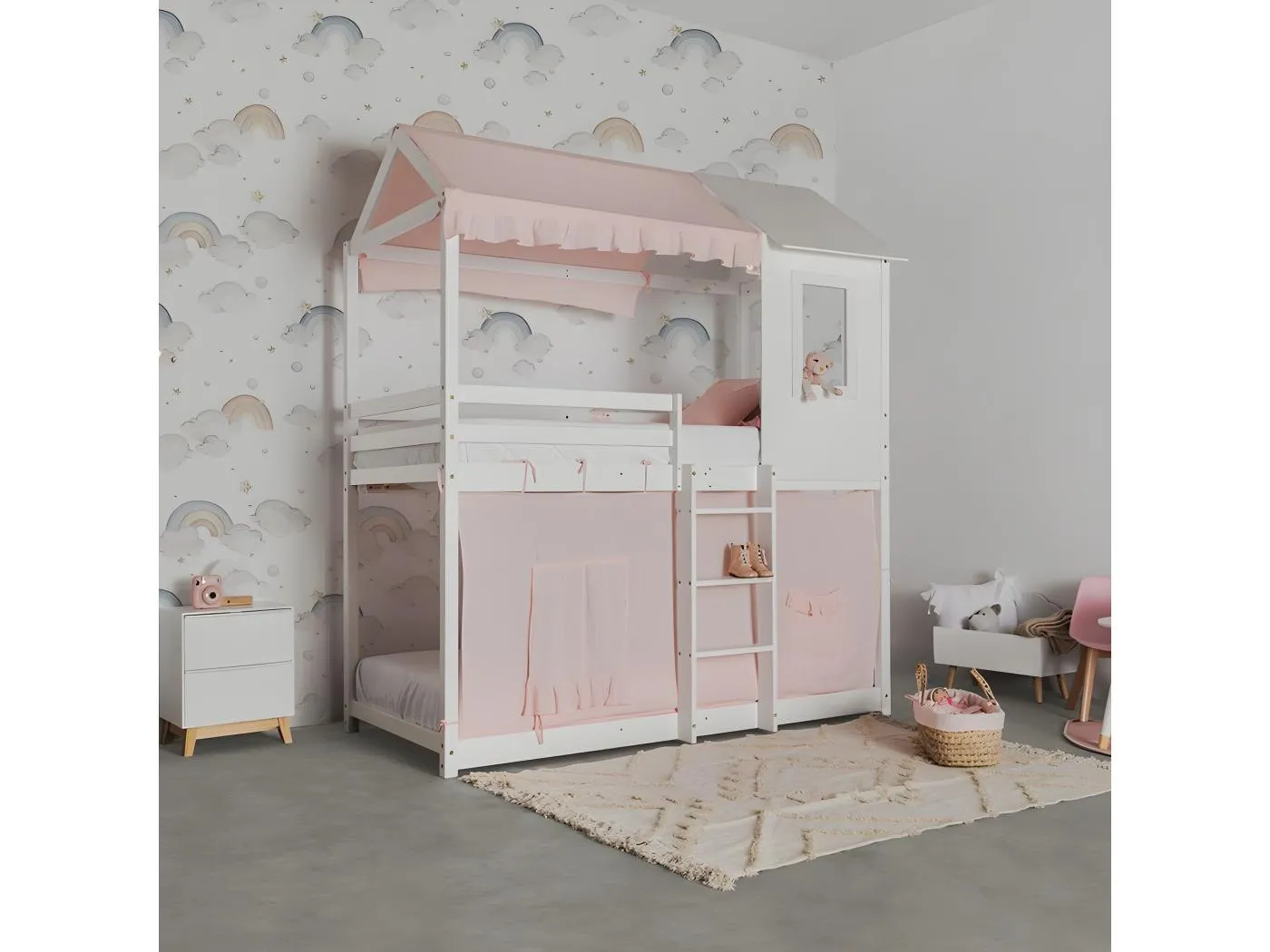 Betthimmel für Etagenbett Montessori Baumwolle rosa 90x196cm