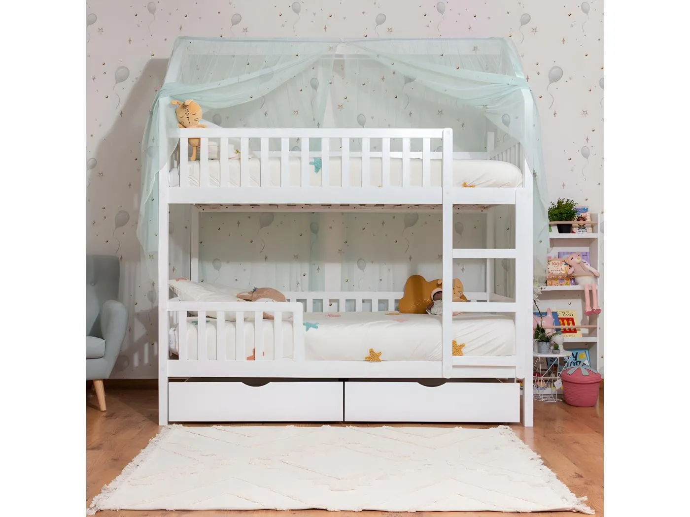 Betthimmel für Etagenbett Sawyer Tüll grün 201x201x97cm