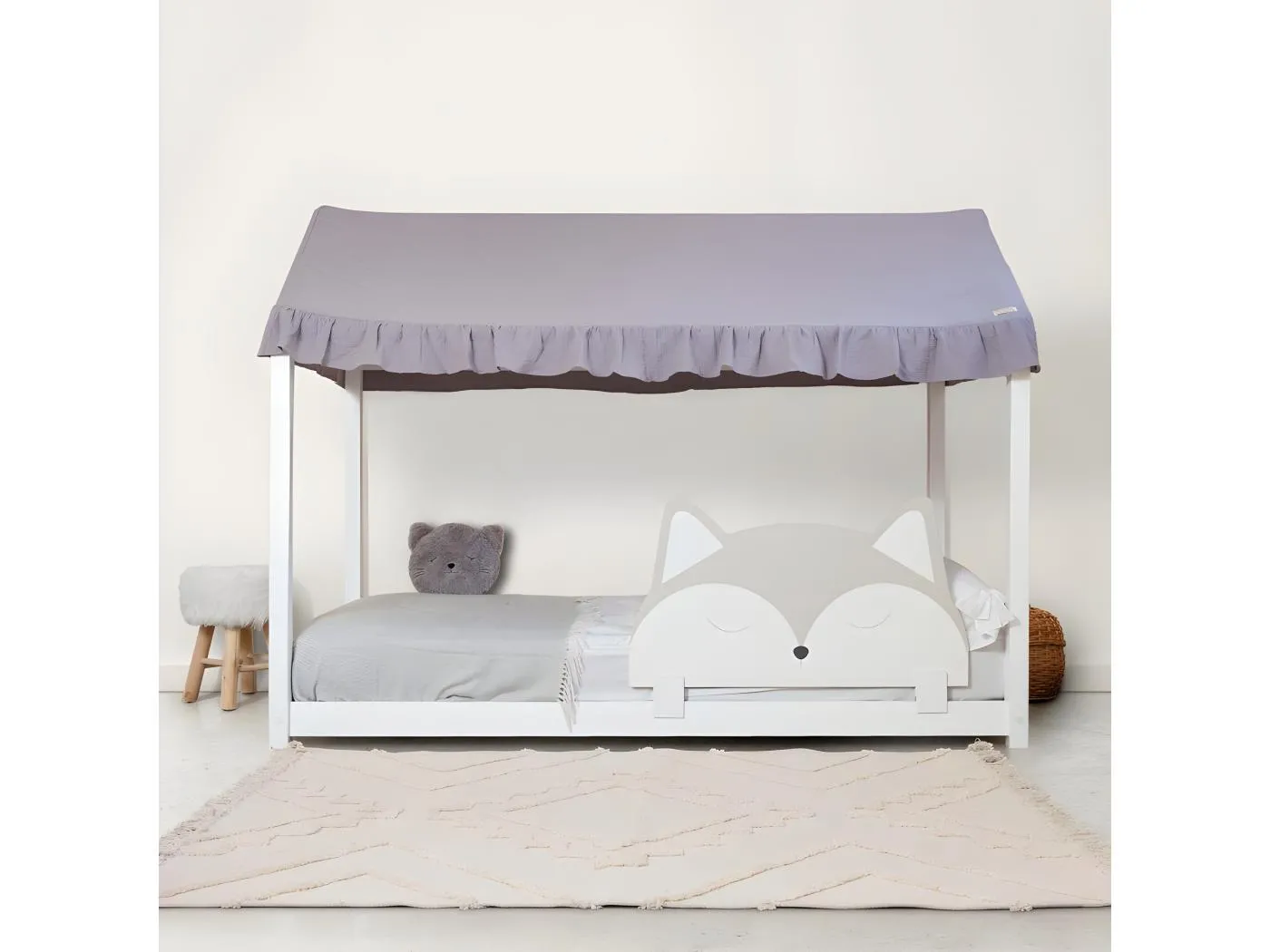 Betthimmel für Bett Montessori Baumwolle grau 40x200,5x100cm