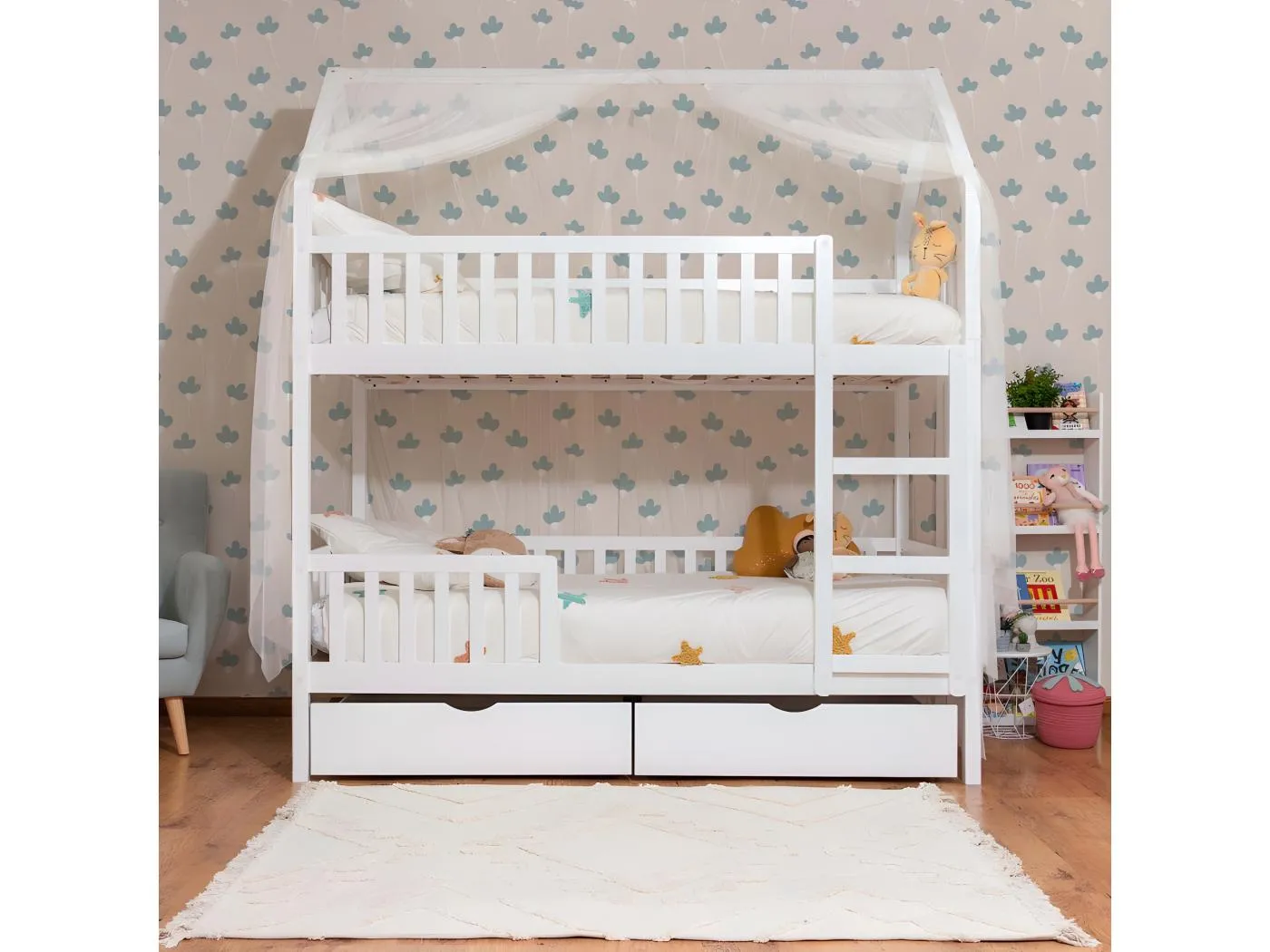 Betthimmel für Etagenbett Sawyer Tüll weiß 201x201x97cm