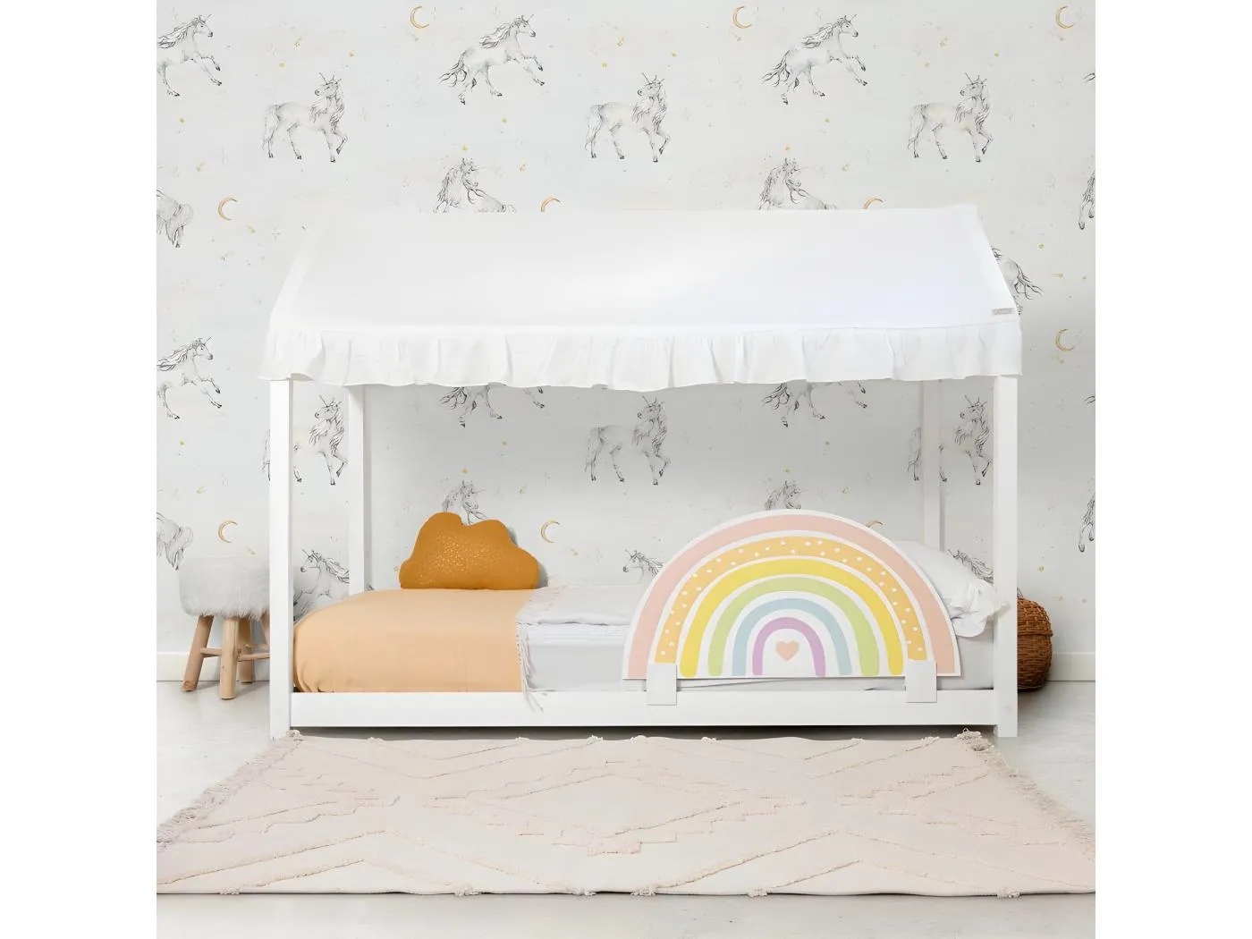 Betthimmel für Bett Montessori Baumwolle weiß 40x200,5x100cm