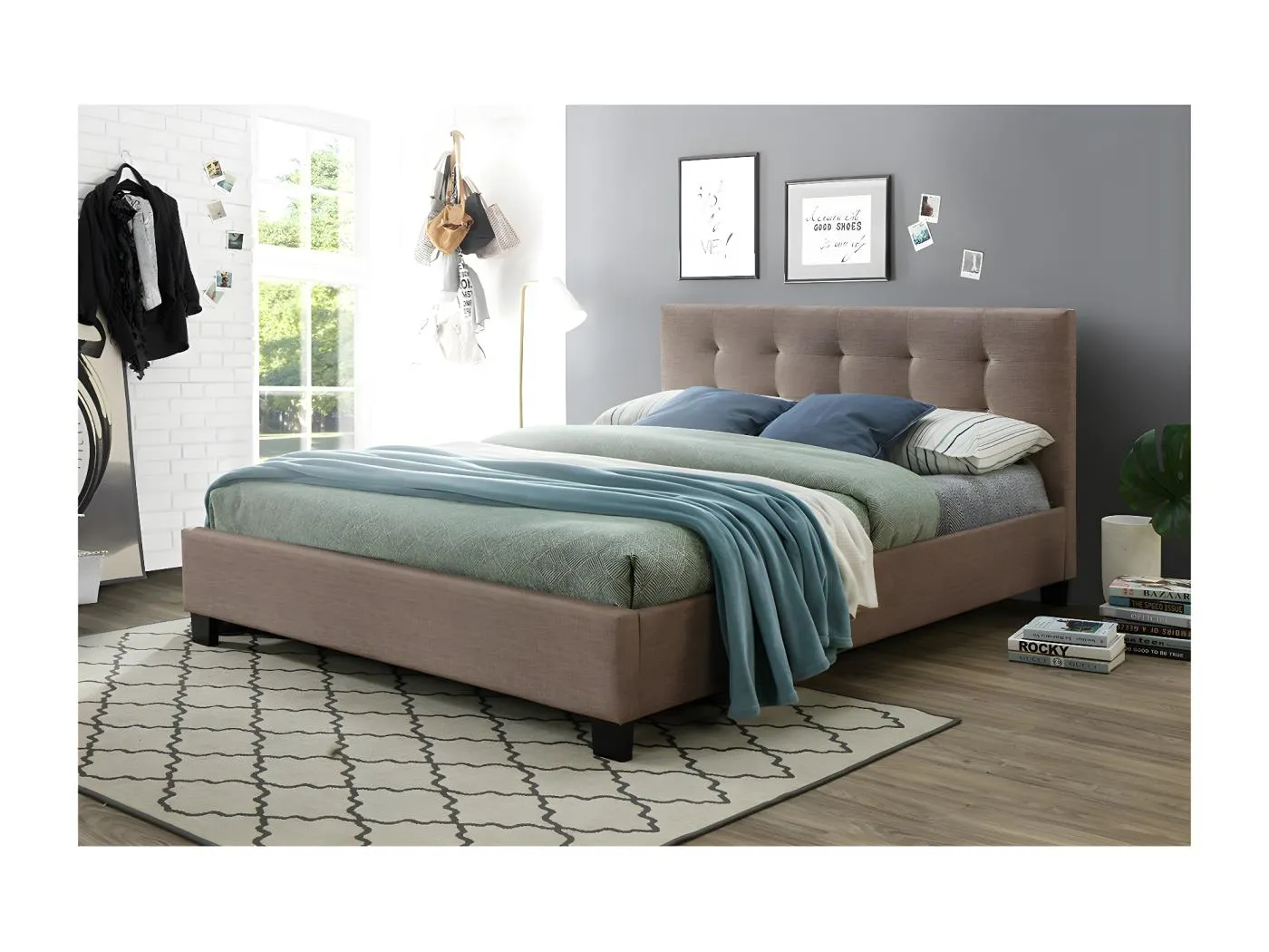 Bett 160 x 200 Stoff Beige gepolstert MARQUISE