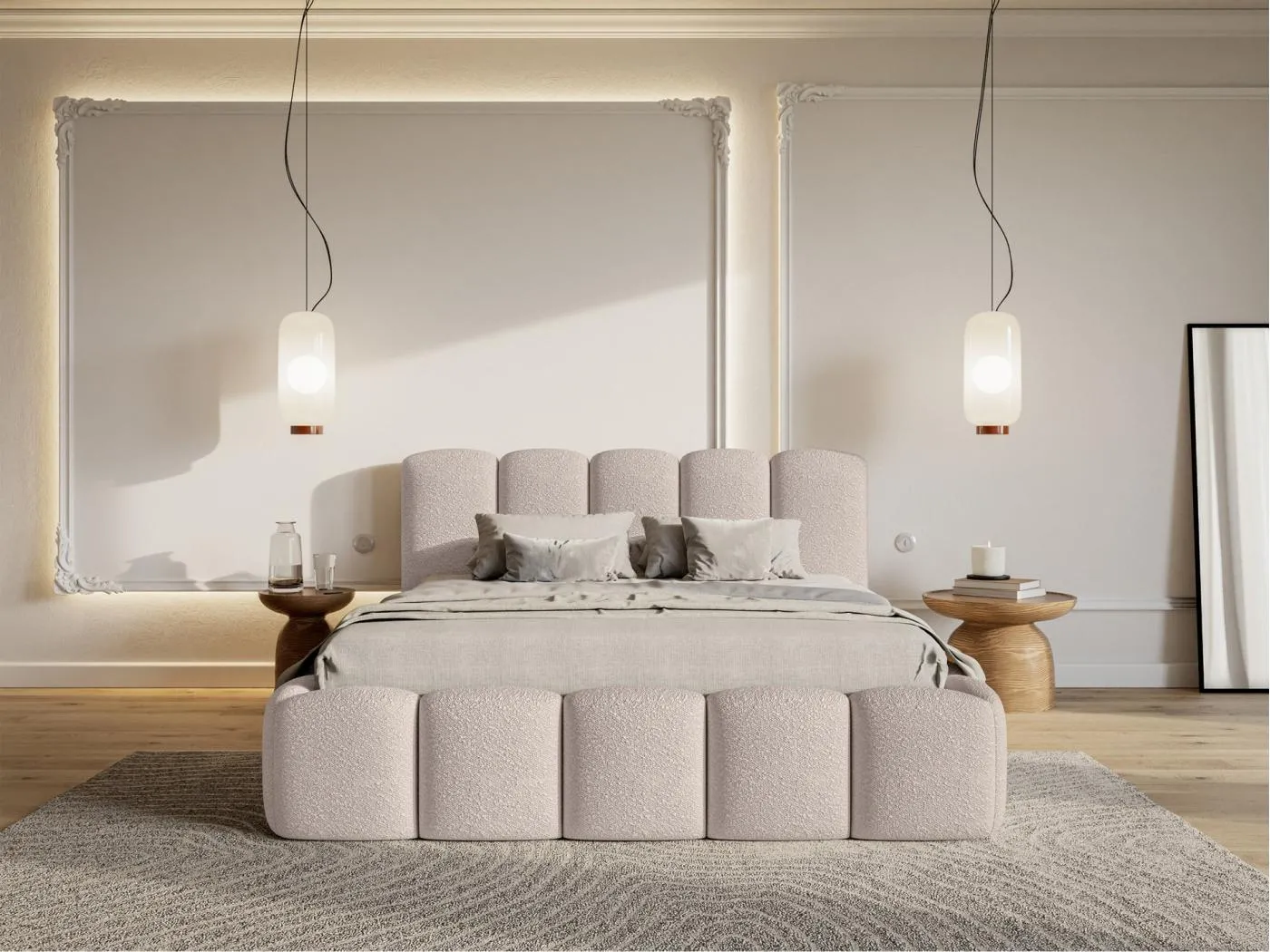 Polsterbett mit Lattenrost und Bettkasten - hellbeige - 140x200 cm - CLOUDY II