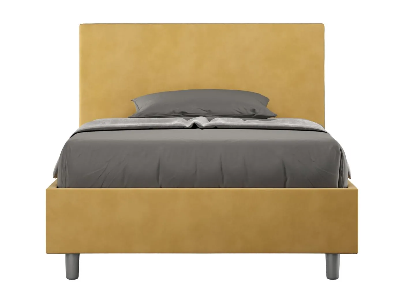 Adele-Bett mit gepolstertem Untergestell 120x190 aus ockerfarbener Mikrofaser