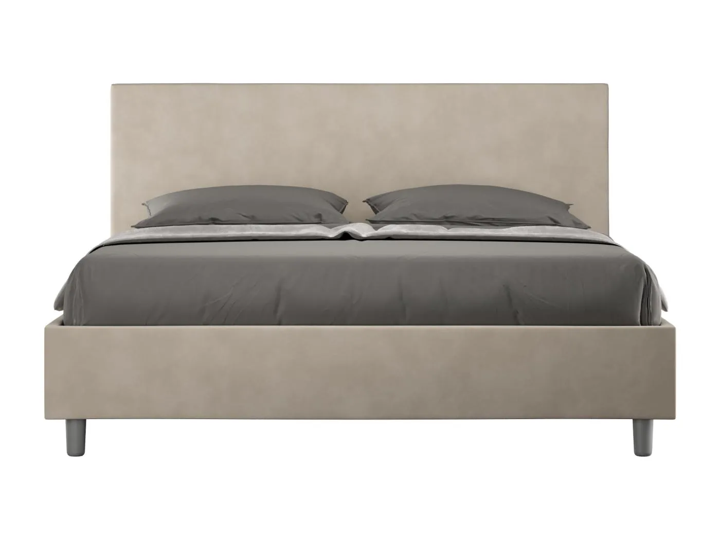 Adele-Bett mit gepolstertem Untergestell 160x210 aus sandfarbener Mikrofaser