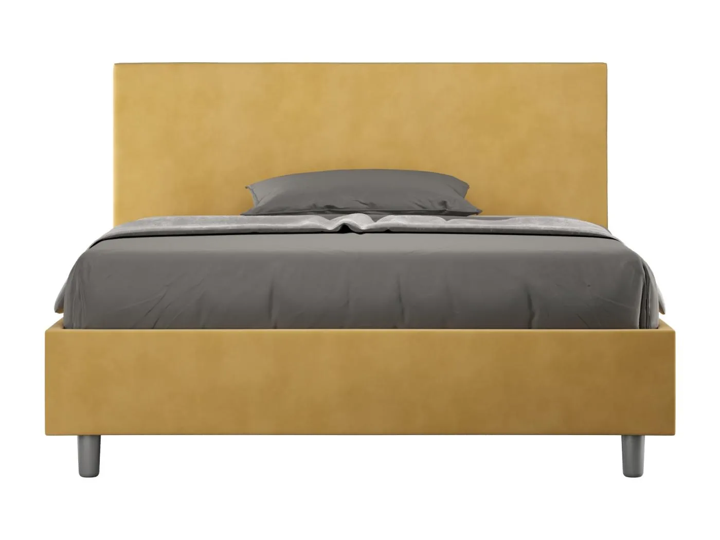 Adele-Bett mit gepolstertem Untergestell 140x210 aus ockerfarbener Mikrofaser