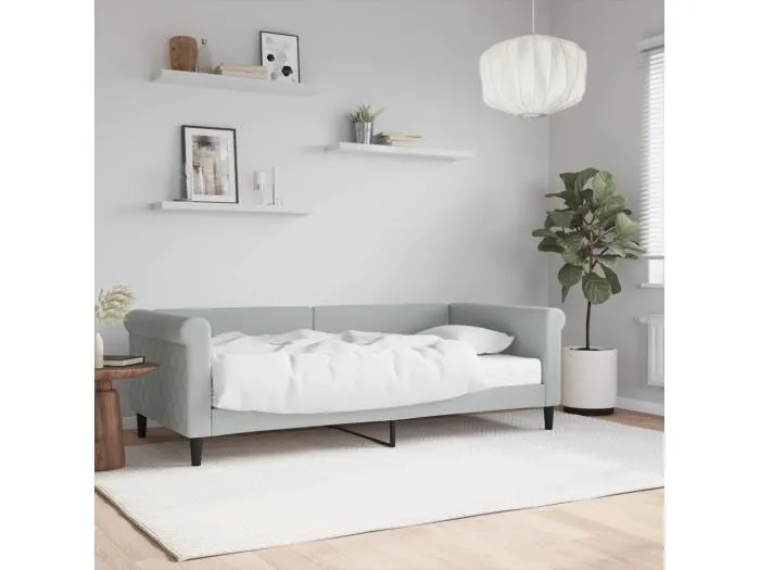 Tagesbett mit Matratze Hellgrau 90x190 cm Samt