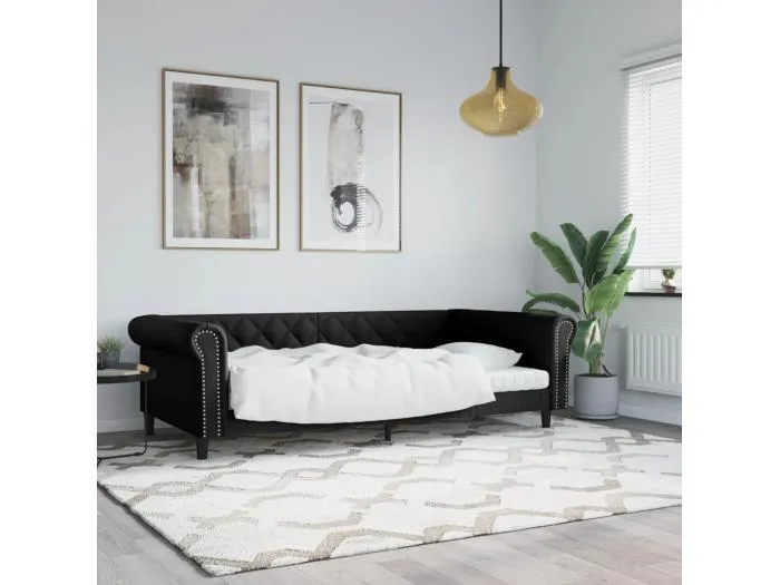 Tagesbett Schwarz 100x200 cm Kunstleder