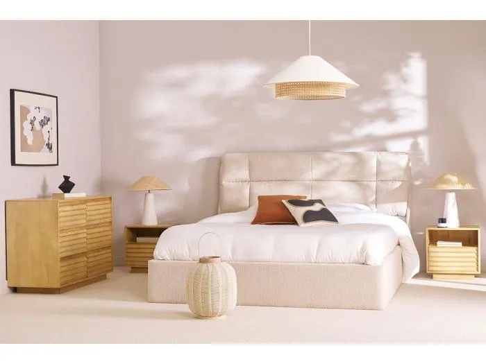 Doppelbett in Textilbezug beige HONO 160x200 cm