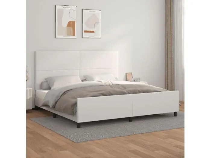 Bettgestell mit Kopfteil Weiß 200x200 cm Kunstleder