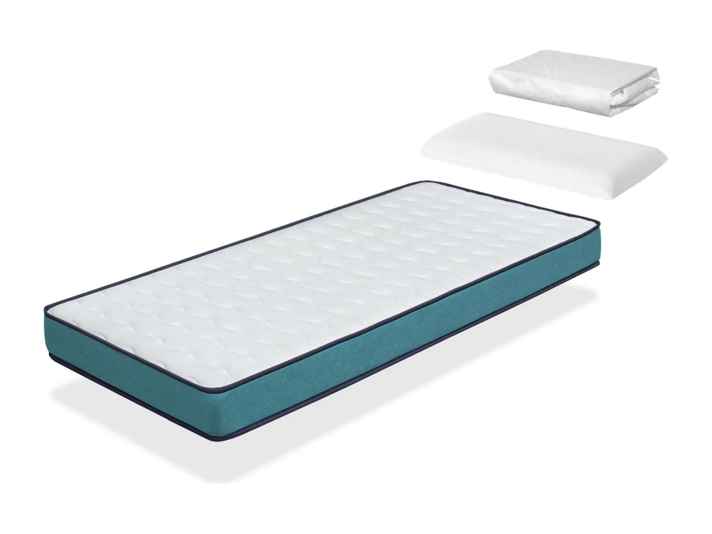 Pack Kindermatratze 80X160 PROMO CONFORT Höhe 14 CM H2 + 1 Memory Foam Kopfkissen 80x35 cm + 1 Matratzenschoner 80X160 cm