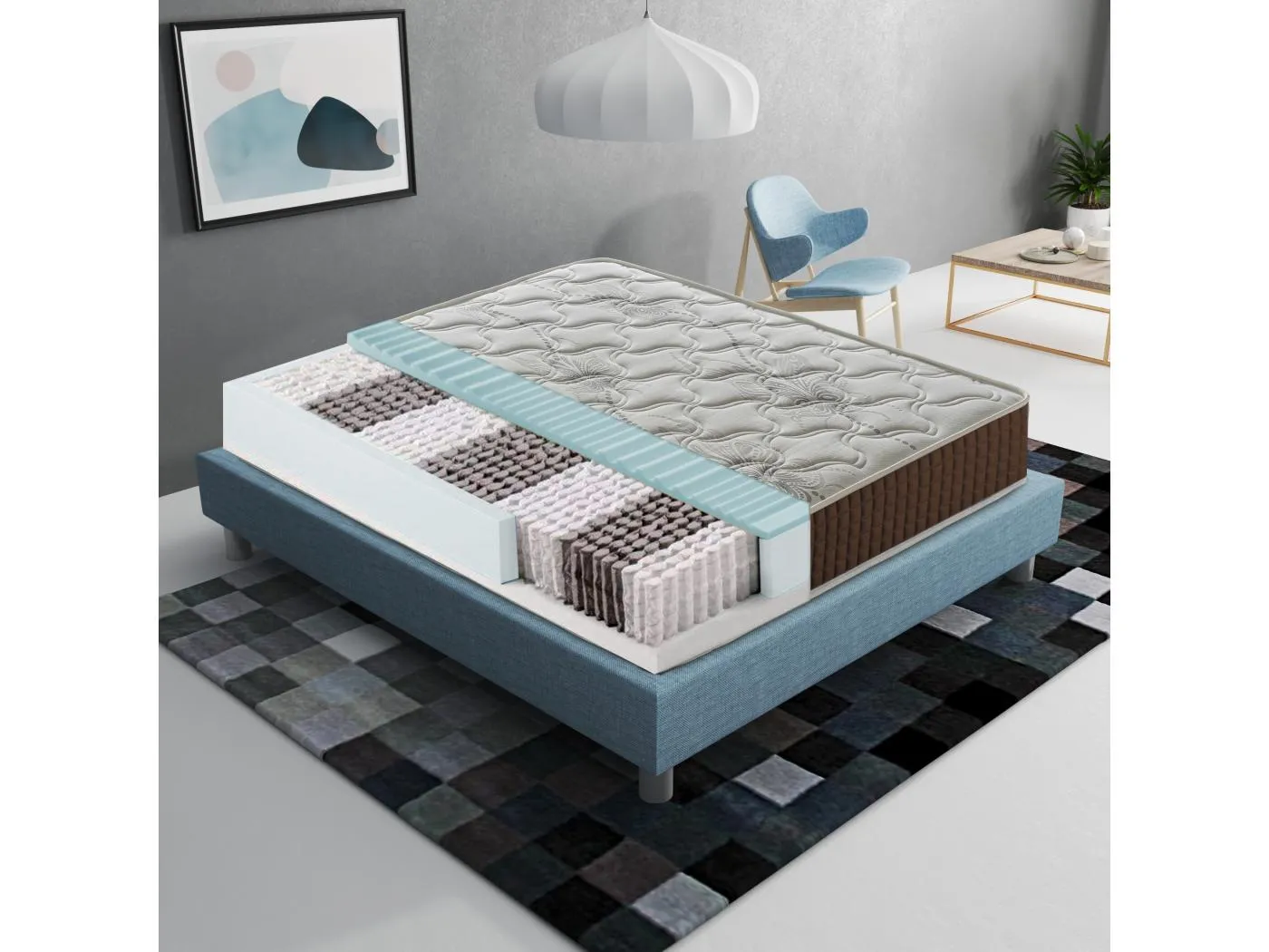 Taschenfederkernmatratze, Höhe 23 cm, 3 cm Memoryschaum, 800 Taschenfedern, Komfortzonen 160x200