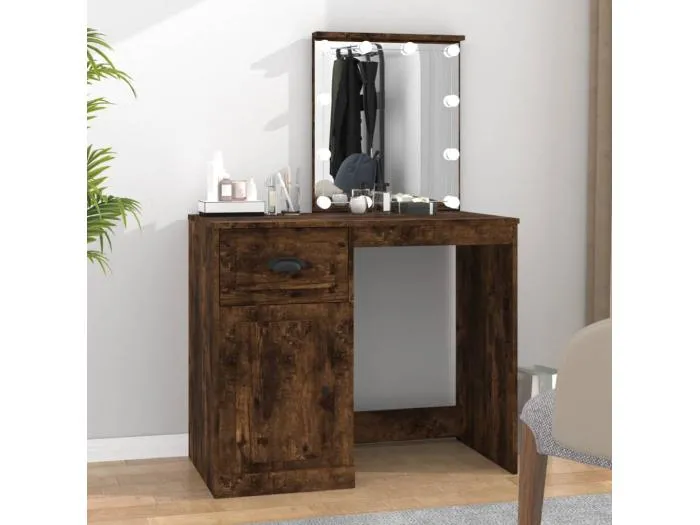 Schminktisch mit LEDs Räuchereiche 90x50x132,5 cm Holzwerkstoff