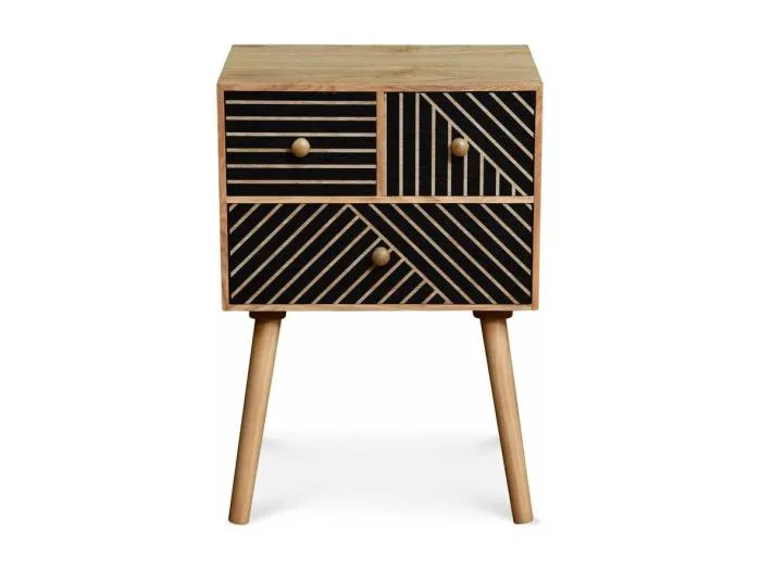 Table de chevet 3 tiroirs Gerald Bois et Noir