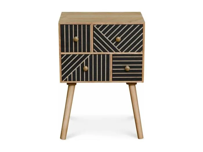 Table de chevet 4 tiroirs Gerald Bois et Noir