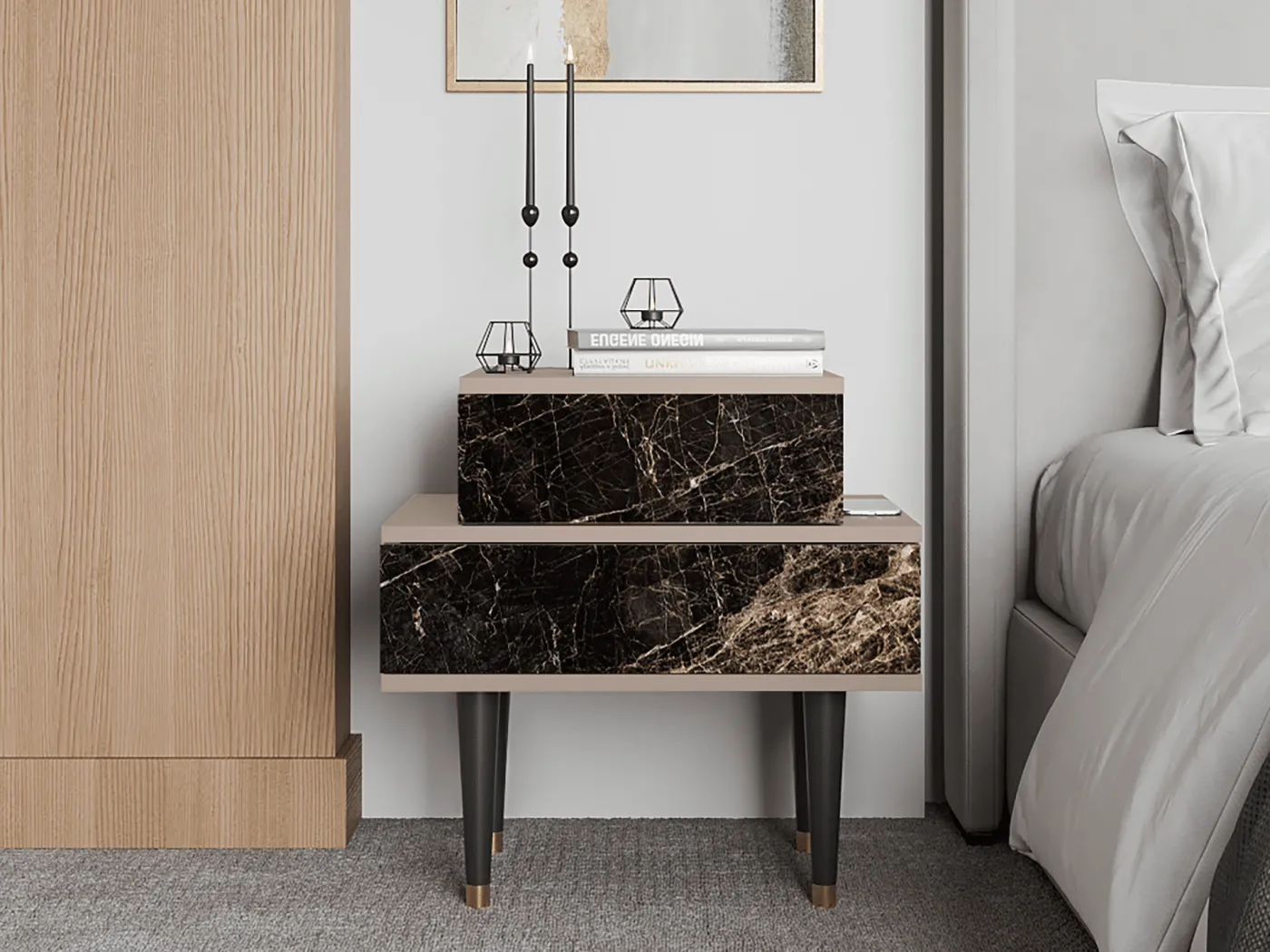 Nachttisch - 58х58х41 cm - NS1 - Night Abyss, Latte