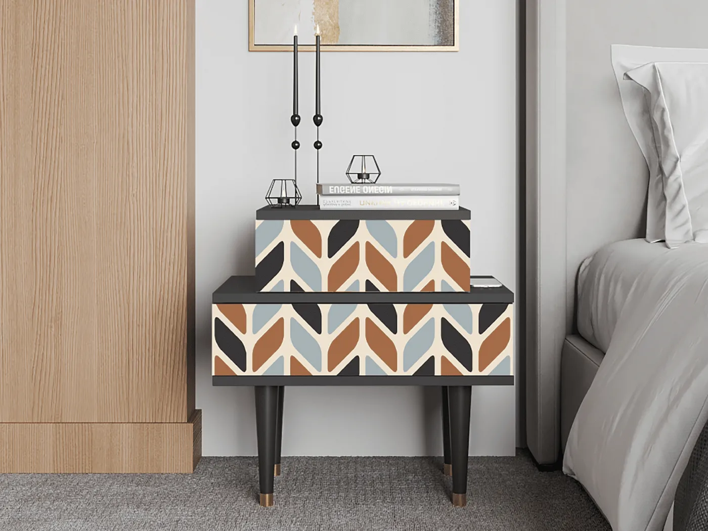 Nachttisch - 58х58х41 cm - NS1 - Beige Laure, Anthrazit