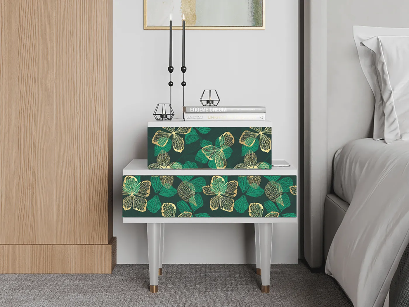 Nachttisch - 58х58х41 cm - NS1 - Green Flower, Weiß