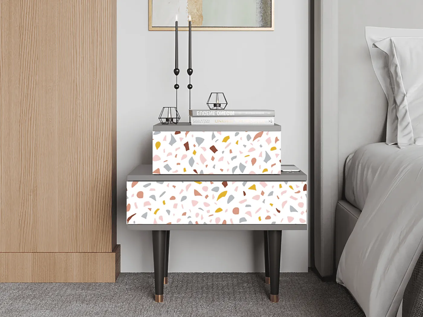 Nachttisch - 58х58х41 cm - NS1 - Marmelade Cheese, Grau