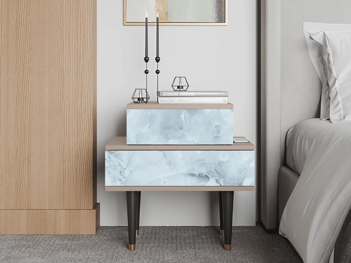 Nachttisch - 58х58х41 cm - NS1 - Glacial Colour, Latte