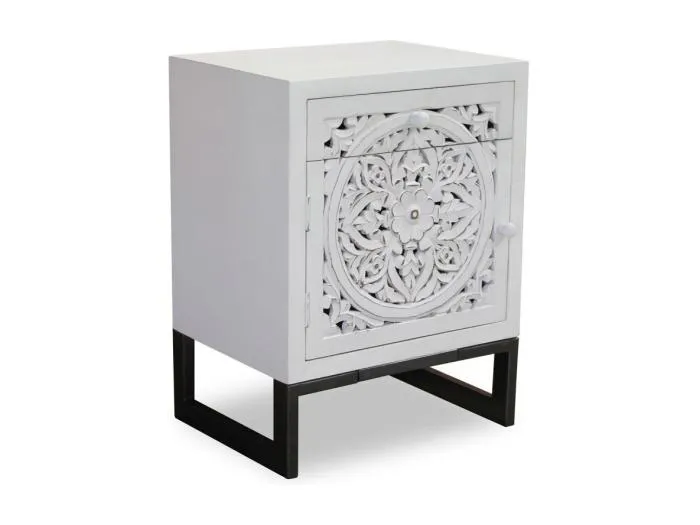 Table de chevet 1 porte et 1 tiroir Serena Blanc