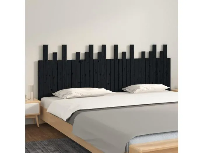 Wand-Kopfteil Schwarz 204x3x80 cm Massivholz Kiefer