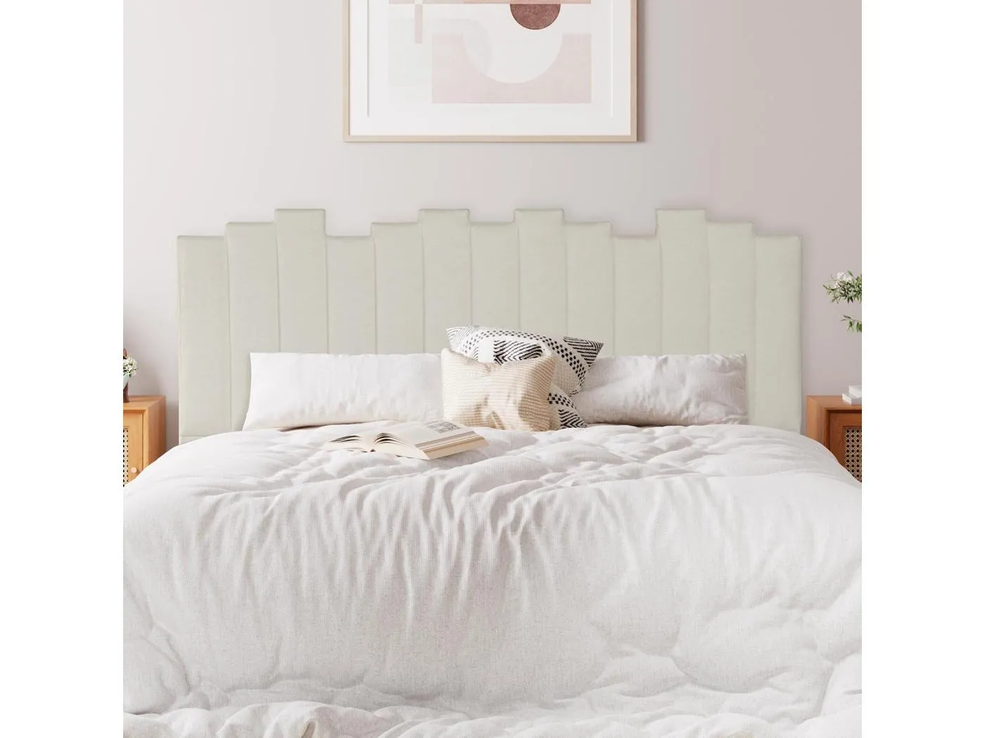 Kopfteil Lucky 180 cm Stoff Beige Dicke Vertikale Streifen