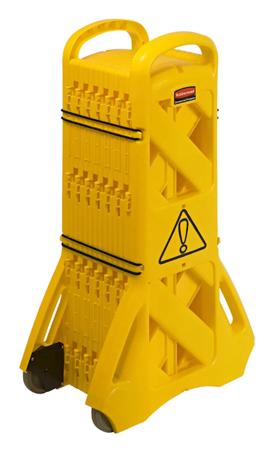 Rubbermaid mobiles Absperrsystem auf Rollen | HxBxT 100x60x35cm | Geöffnete Länge 4 Meter | Gelb