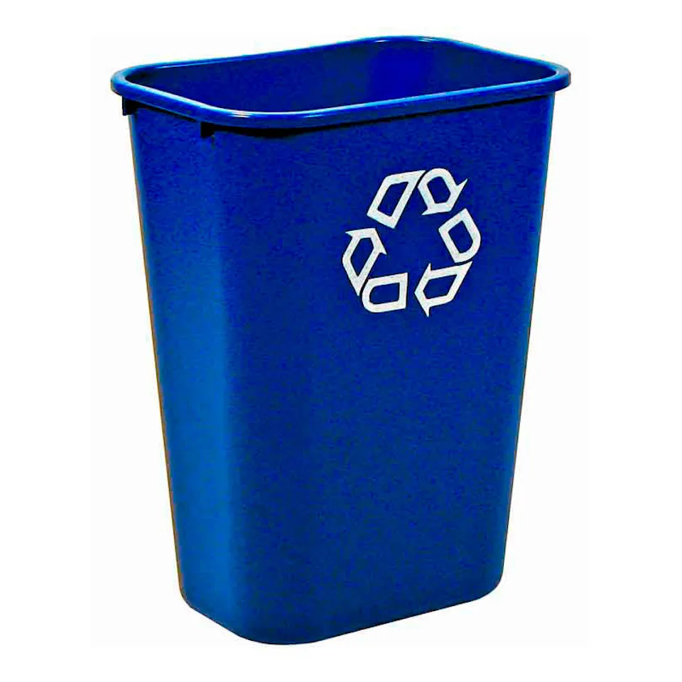 Rubbermaid rechteckiger Abfallbehälter | 39 Liter, HxBxT 50,5x27,9x38,7cm | Polyethylen | Blau mit Recyclingsymbol