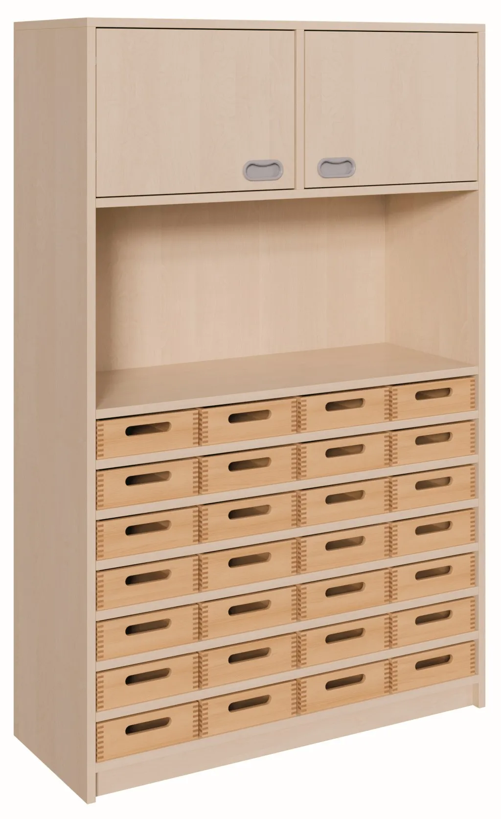 Schrank mit 28 Massivholzkästen und Oberschrank, Breite 102 cm