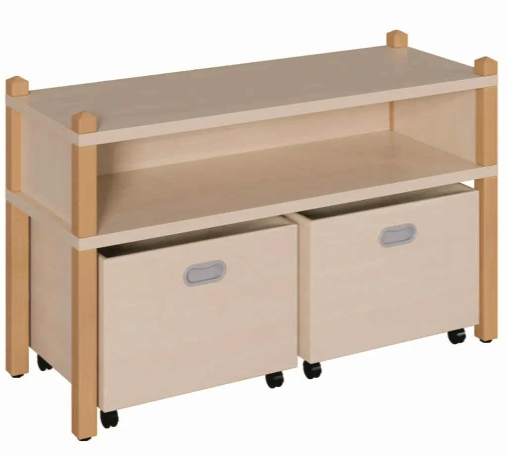 Stollenschrank mit hoher Sockelnische inkl. Rollkästen, Breite 106 cm