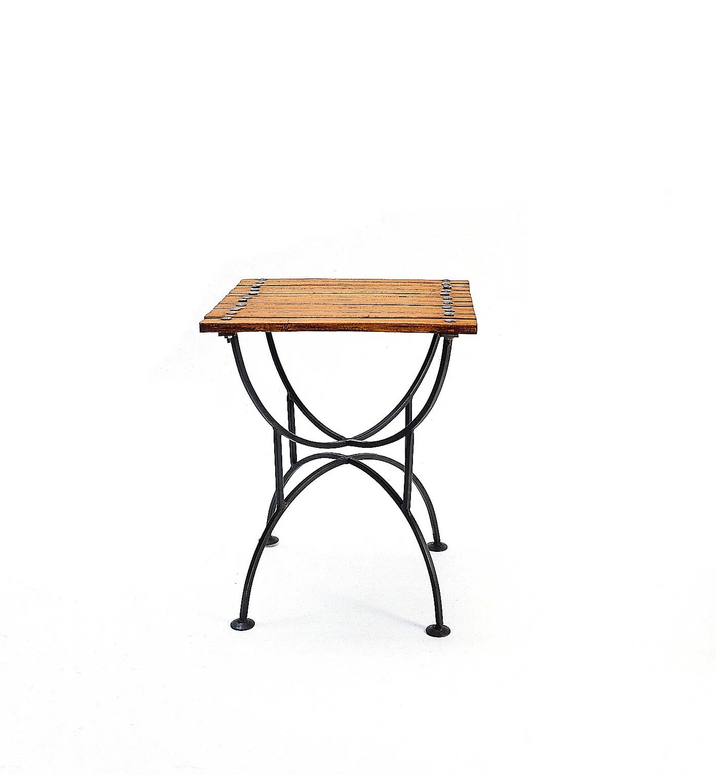 Bistrotisch quadratisch, Teak und Schmiedeeisen, T 40 cm, B 40 cm, H 48 cm