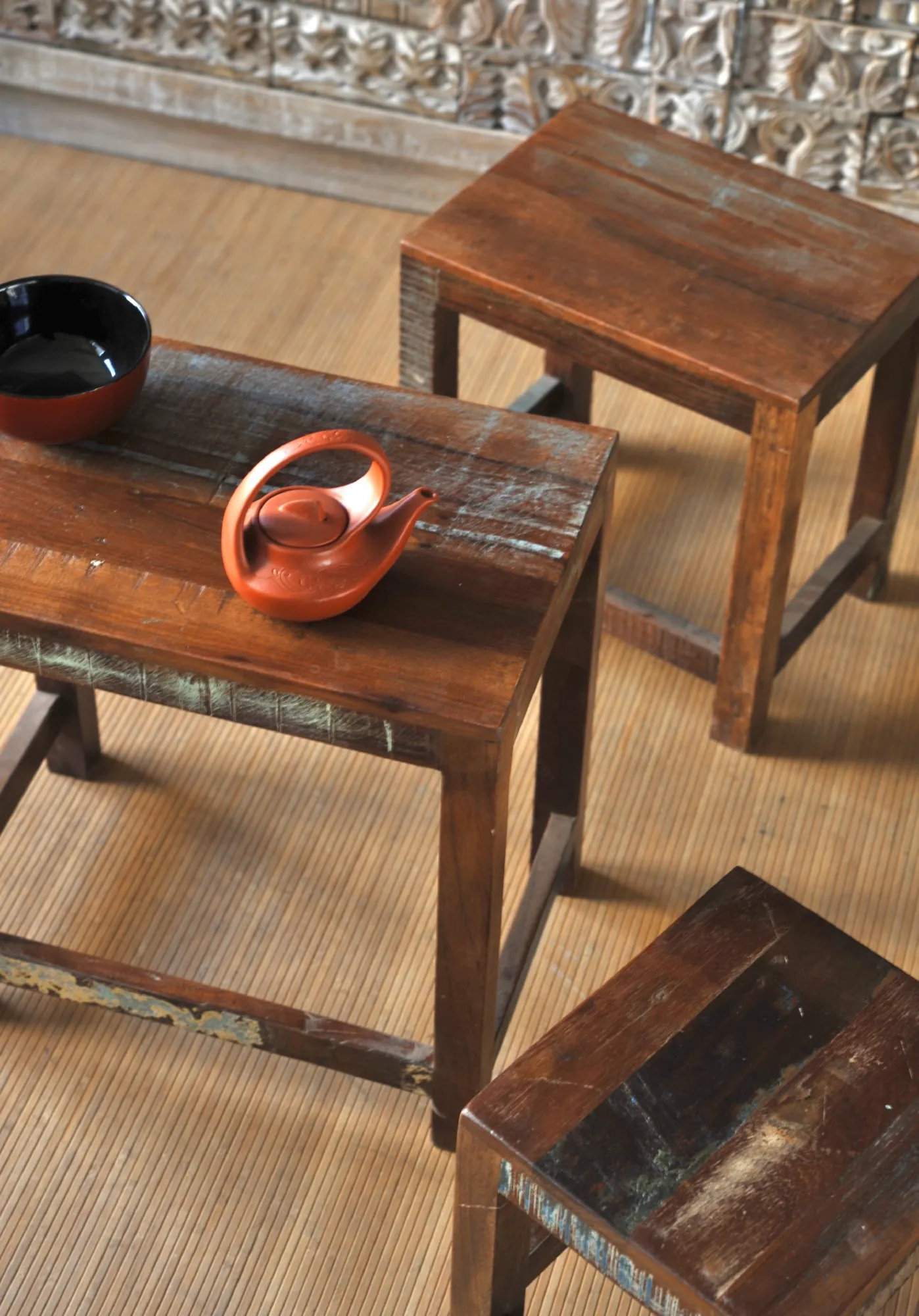 3er-Set Beistelltisch 'Jarrow' aus recyceltem Holz, multicolor