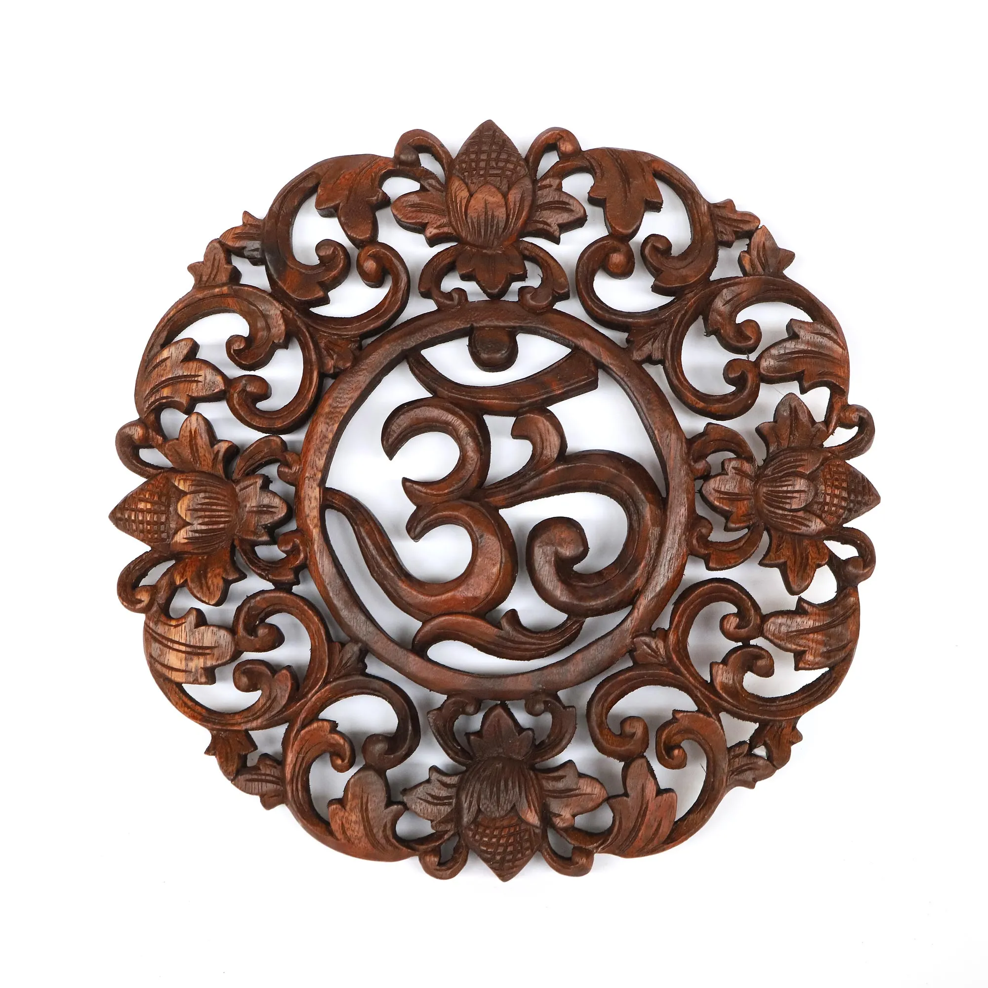 Holzrelief 'OM', handgeschnitzt, Ø 30 cm, L 3 cm