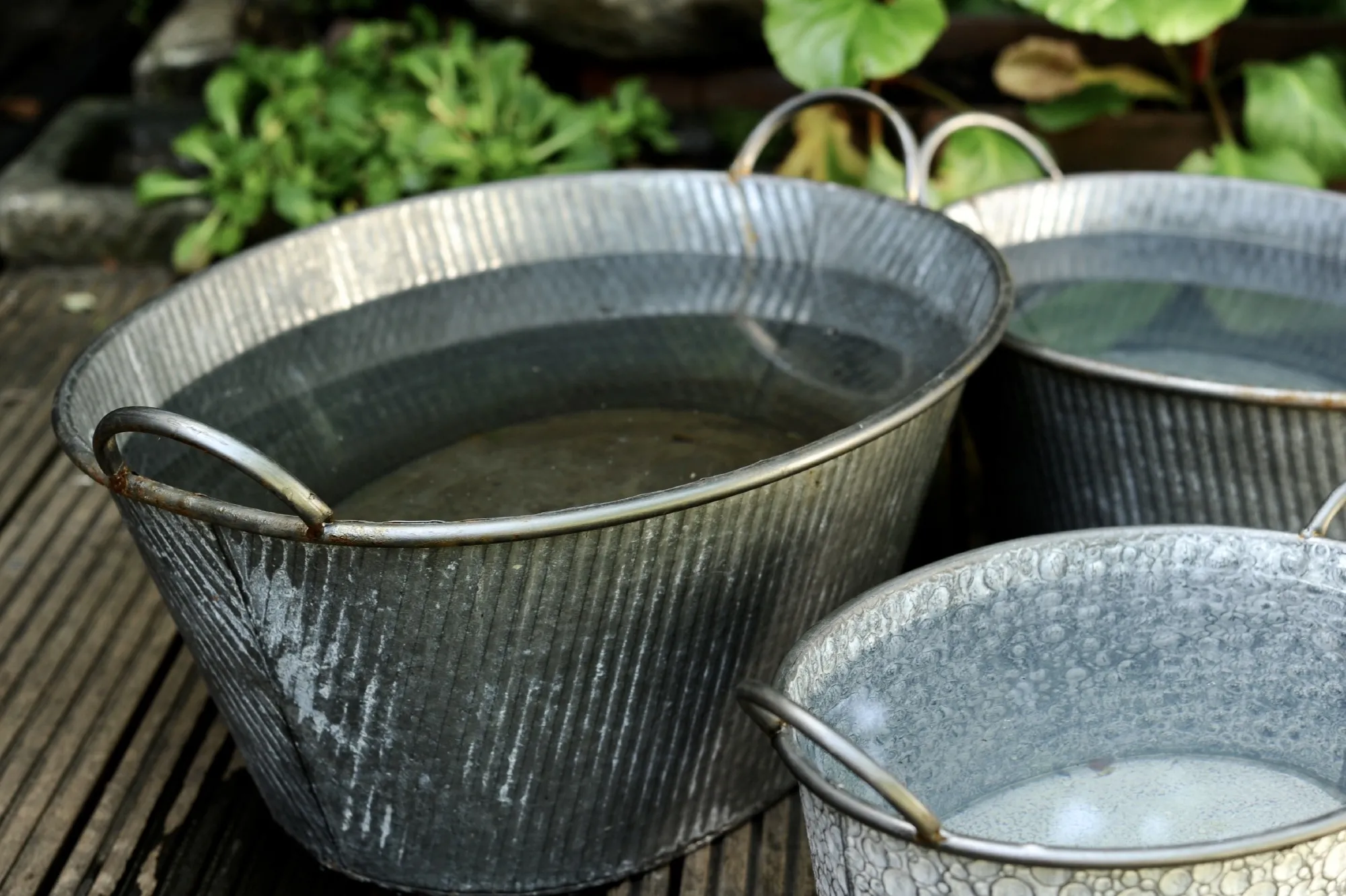 3er-Set ovale Henkelwanne, Zink