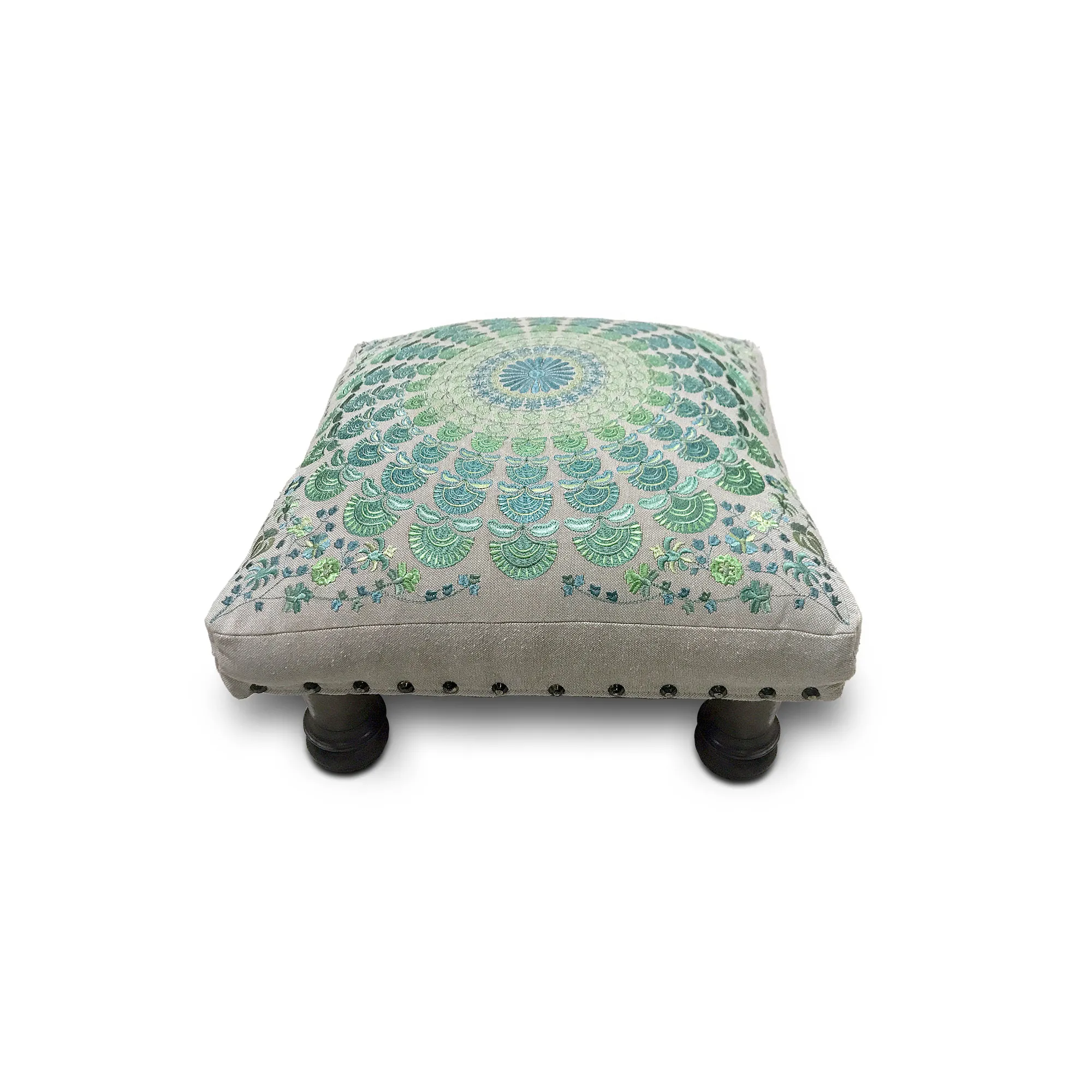 Fußbank 'Mandala', grau,grün, T 40 cm, B 40 cm, H 24 cm
