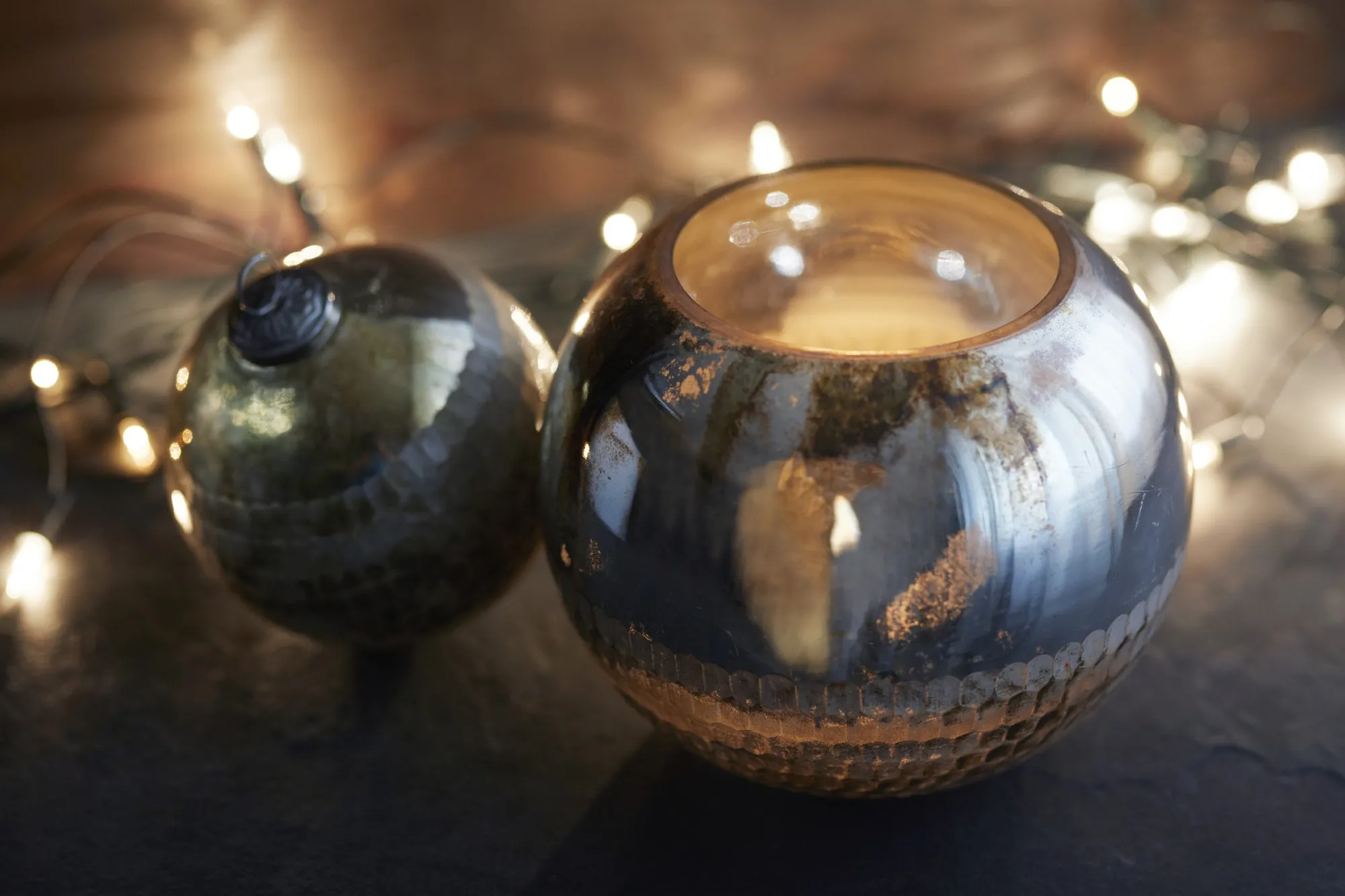 Windlicht 'Kuga', antik silber, Ø 18 cm, H 16 cm