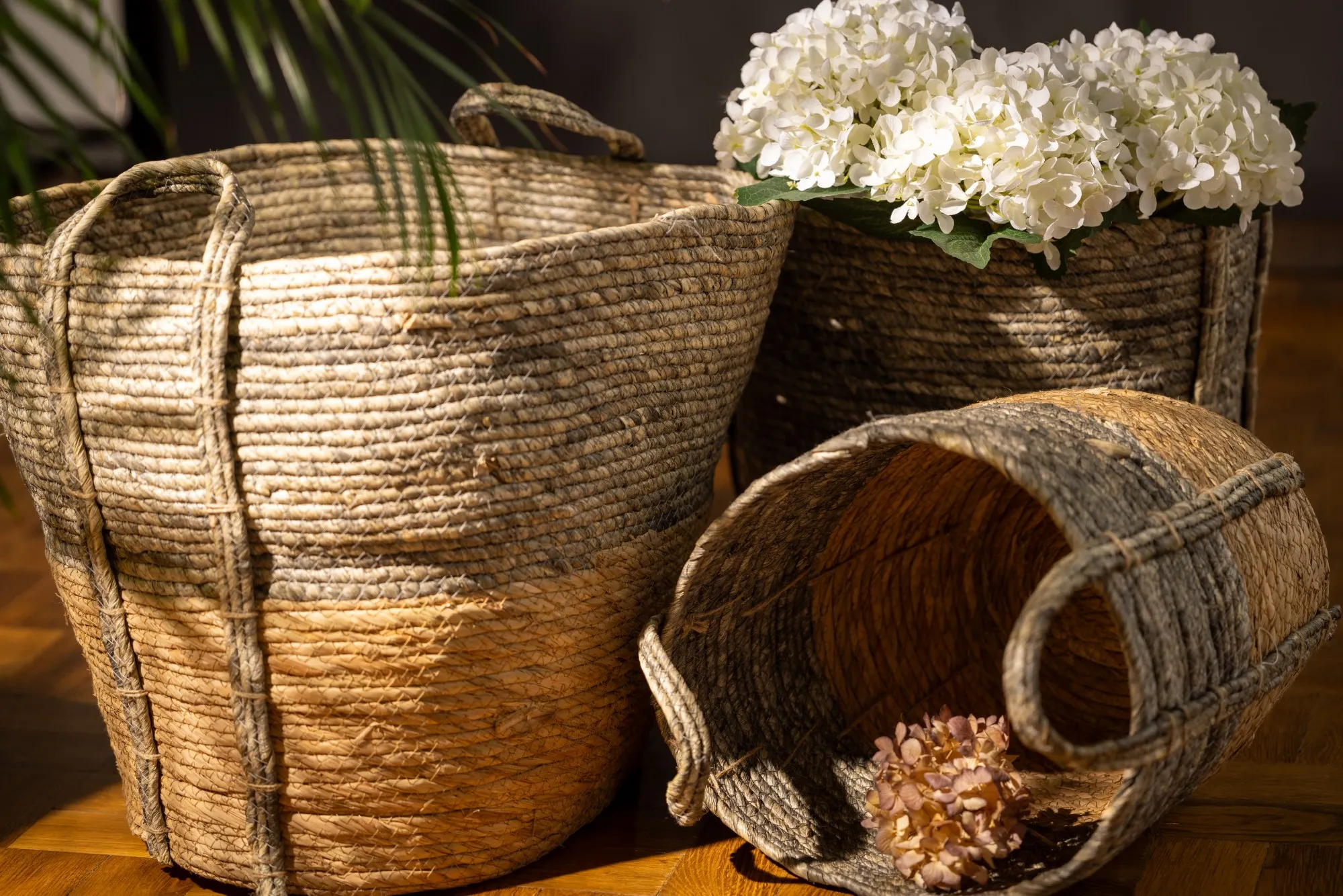 3er-Set Korb 'Gufo', grau, natur