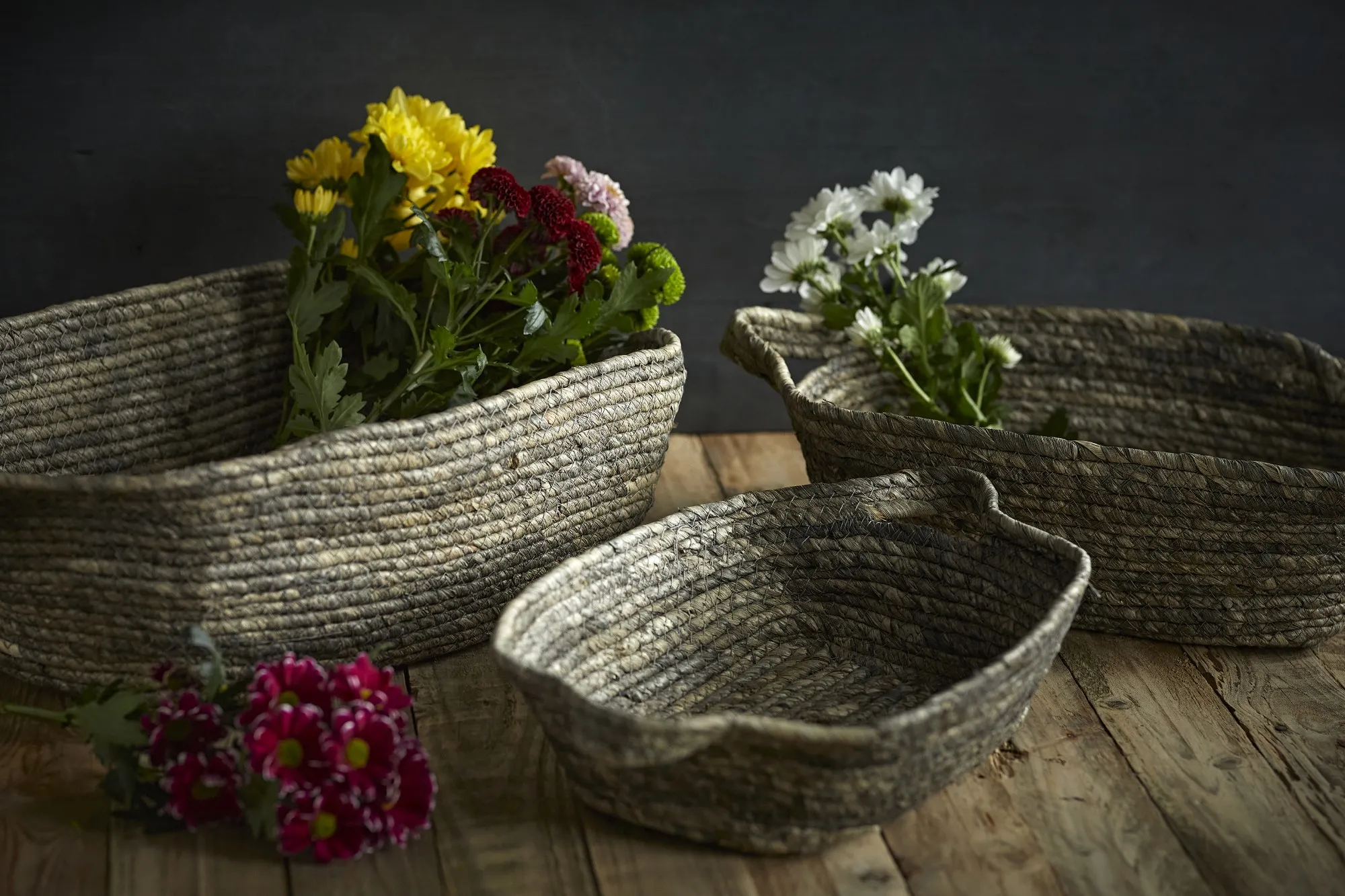 3er-Set Korb 'Fiori', natur-grau