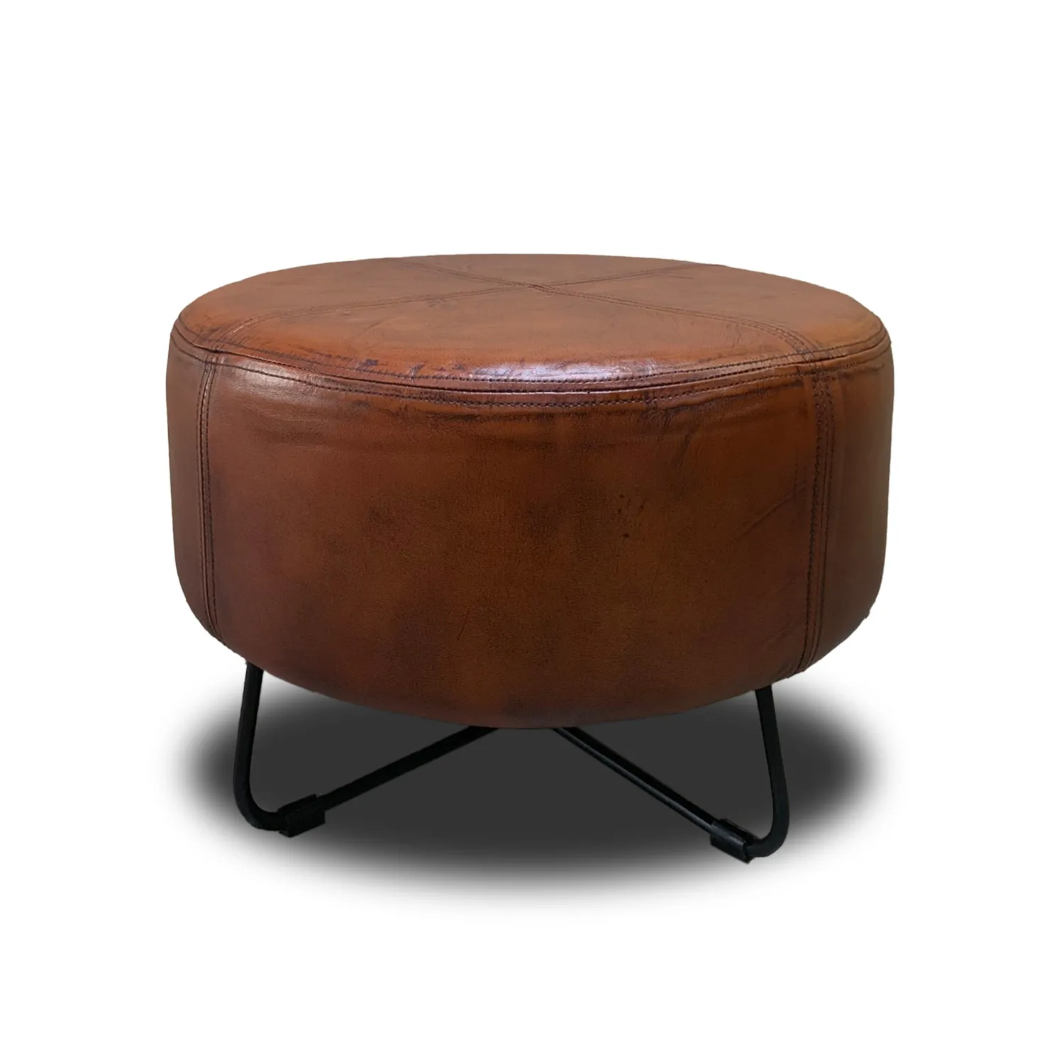 Lederhocker 'Evan', braun, Ø 55 cm, H 35 cm