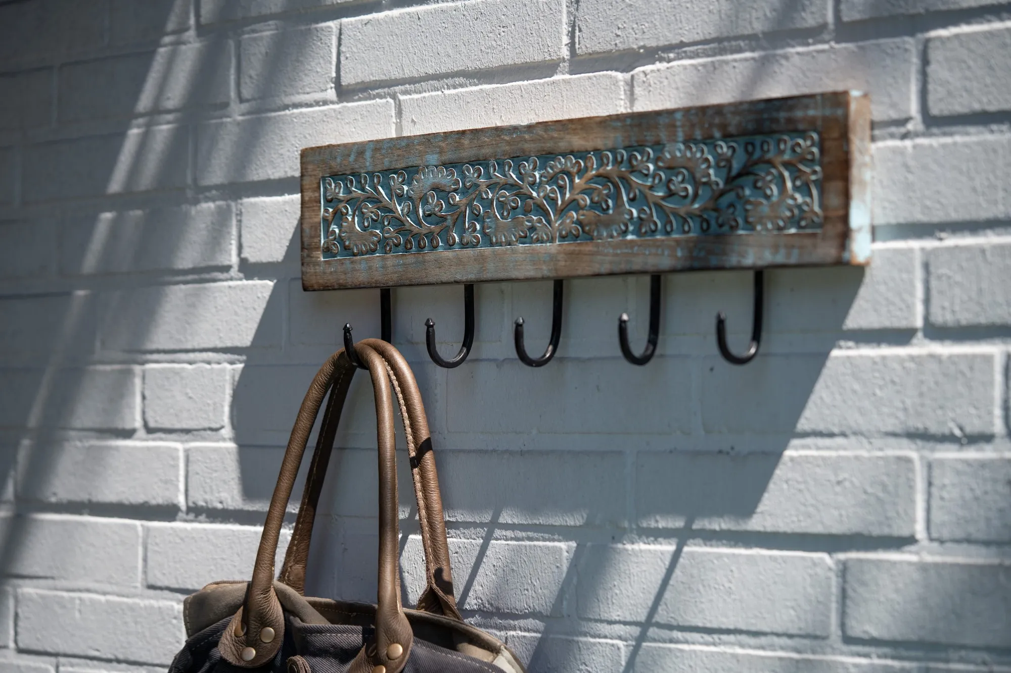 5er Wandhaken 'Adya', blau-natur, H 11 cm, B 53 cm